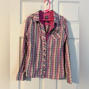 CAVI pink plaid long sleeve button down shirt girls size M